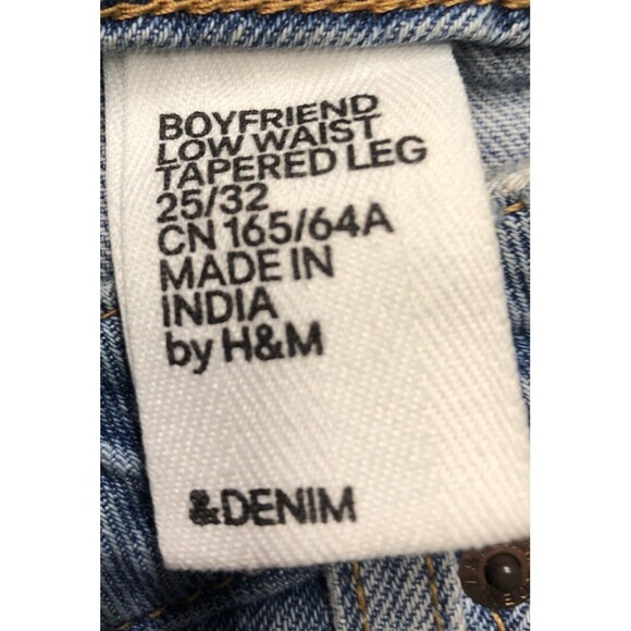 H&M Denim Boyfriend Jeans 25/32 Low Waist Tapered Leg Stained Factory Destroyed - Picture 5 of 15
